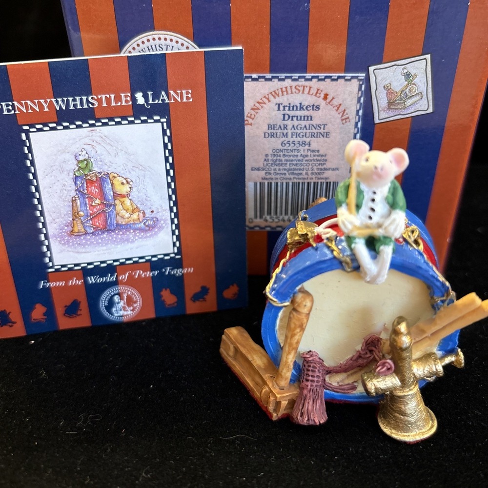 New 1994 Enesco Christmas Bears Trinkets Drum 655384 Pennywhistle Lane
